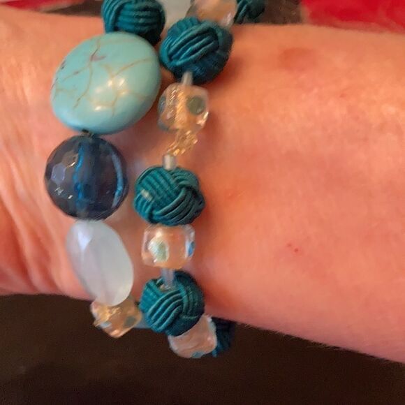 NWT Angelas Designs two boho handmade Turquoise beaded stretchy bracelets - Picture 4 of 4